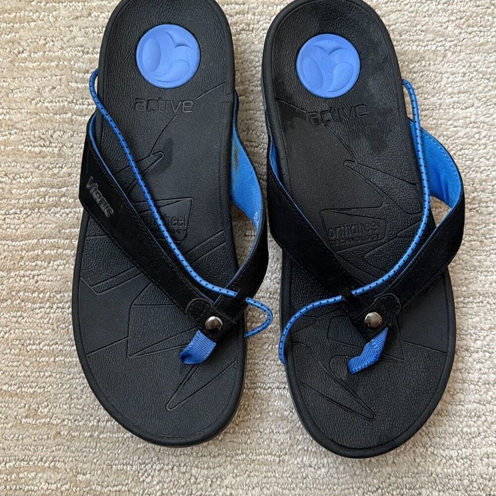 Vionics Women’s Cascade  Sandals With Orthaheel Technology, Black With Blue Trim - Picture 2 of 7